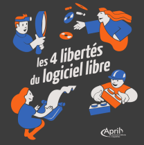 Les 4 libert&eacute;s du logiciel libre - Antoine Bardelli pour l'April - Licence Art Libre version 1.3 ou ult&eacute;rieure, licence Creative Commons By Sa version 2.0 ou ult&eacute;rieure et licence GNU FDL version 1.3 ou ult&eacute;rieure.