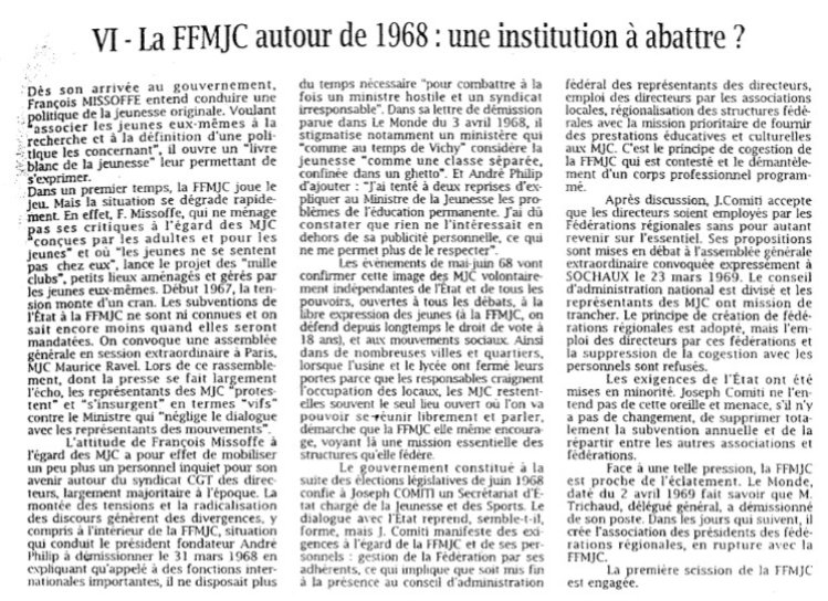 La FFMJC autour de 1968