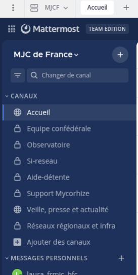 Exemples de canaux pour l'quipe du siège